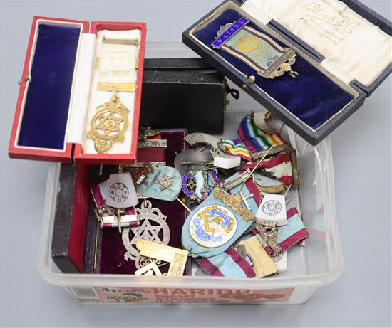 A group of assorted masonic jewels etc. including silver and silver gilt.